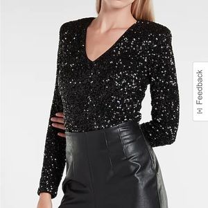 NWOT Express Black Sequin Bodysuit